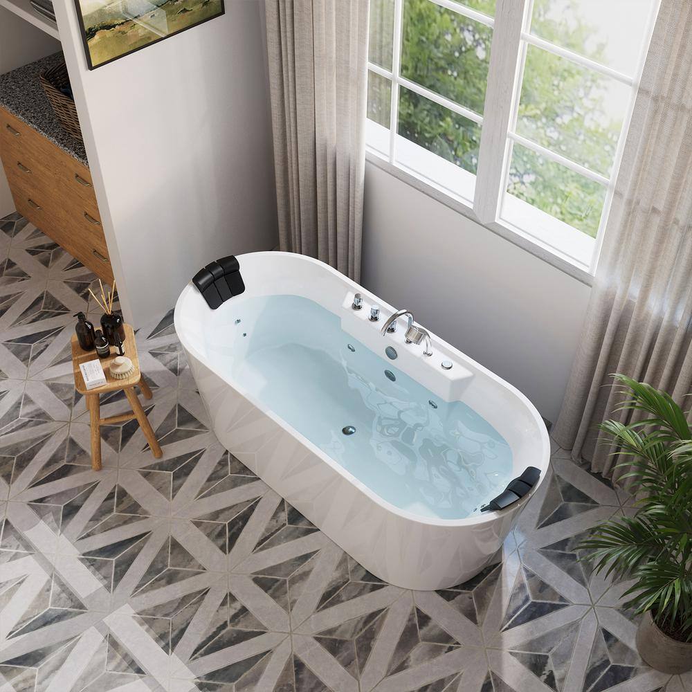 67'' White Acrylic Freestanding Whirlpool Bathtub with Faucet