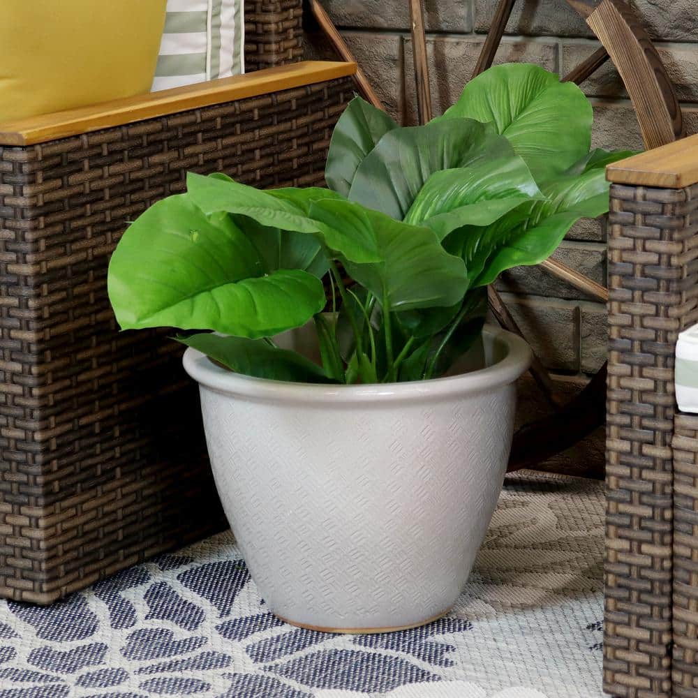 Pearl Finish Ocean Villa 15" Ceramic Planter with Drainage Holes
