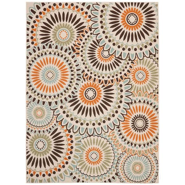 Veranda Cream/Chocolate 8 ft. x 11 ft. Floral Indoor/Outdoor Patio  Area Rug
