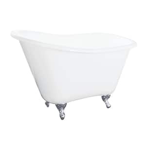 51 in. Cast Iron Slipper Clawfoot Bathtub in White with Feet in Polished Chrome