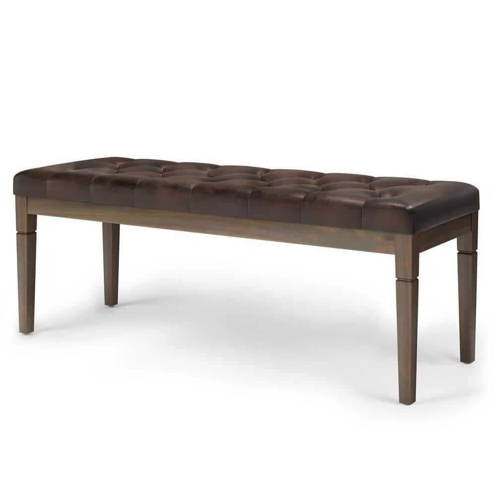 Distressed Brown Faux Leather Tufted Ottoman Bench