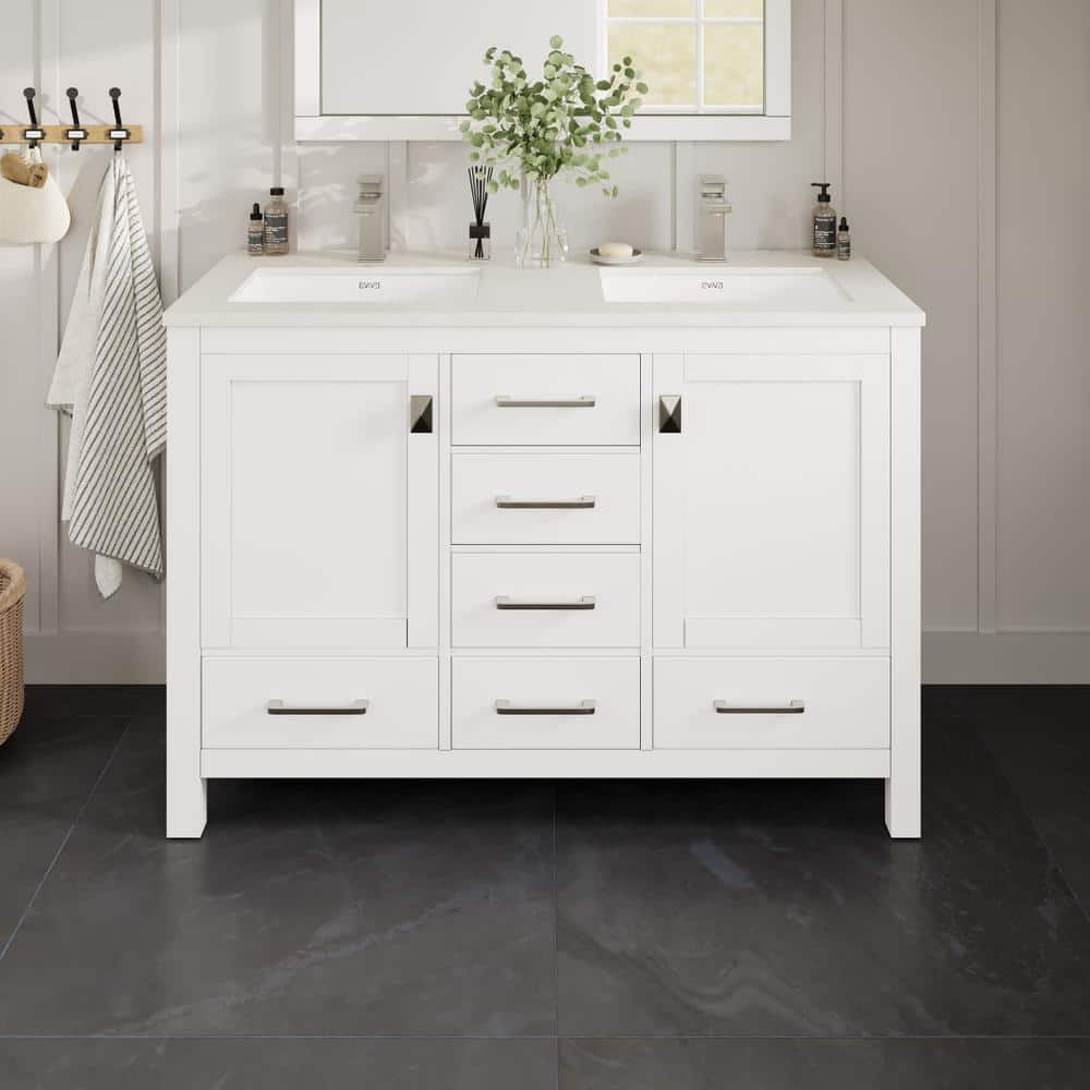 London 54 in. Double Sink White Bath Vanity with White Carrara Quartz Top (Assembled) price history on PriceWatchPro