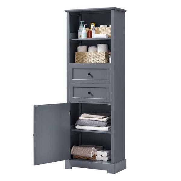 22.24 in. W x 11.81 in. D x 66.14 in. H Gray Linen Cabinet Tall 