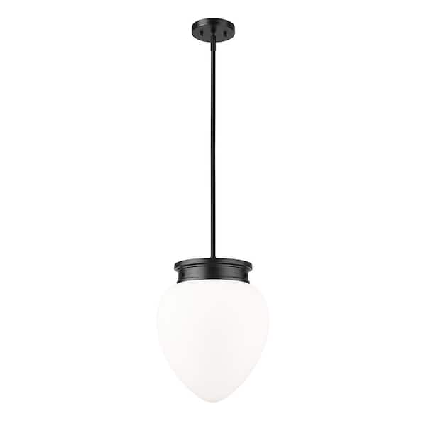 Unbranded Gideon 12.5 in. 1-Light Matte Black Shaded Pendant Light with Etched Opal Glass Shade, No Bulbs Included