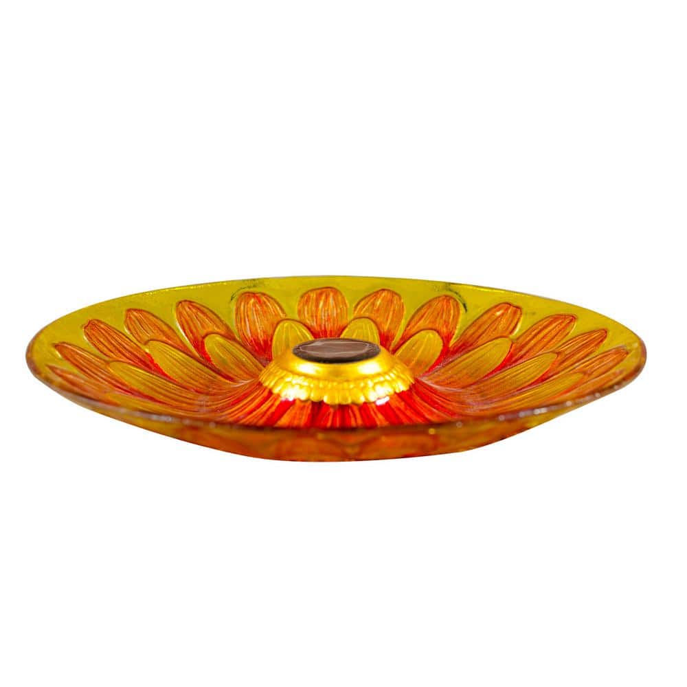 Solar Floral Glass Bird Bath with Metal Stand