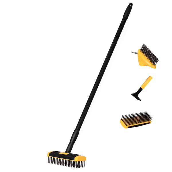 4-in-1 55 in. Long Handle Crack Weeder, Moss and Debris Remover, and Cleaning Brush with 2 Replaceable Bristle Heads
