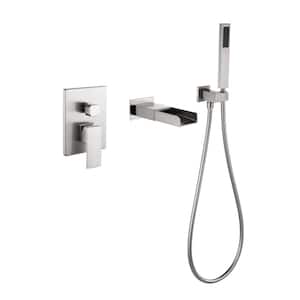 Single-Handle Freestanding Wall Mount Tub Faucet 2.5 GPM with Pressure-Balance Waterfall Handheld Shower in Grey