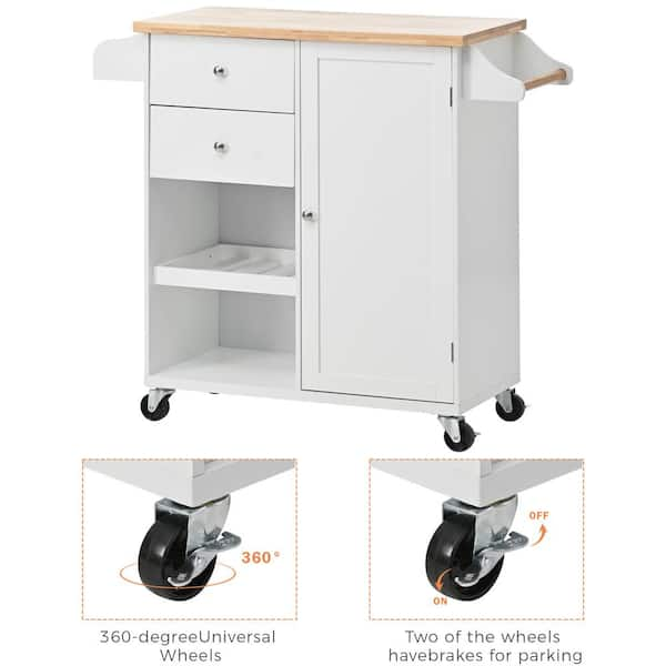 Portable Kitchen Island Cart White Modern Rolling Coffee Bar Serving  Trolley Kitchen Storage Cabinet with Rubberwood Countertop, 2 Drawers, 3  Tier Holders, Towel Rack, Spice Rack, Lockable Wheels – Built to Order