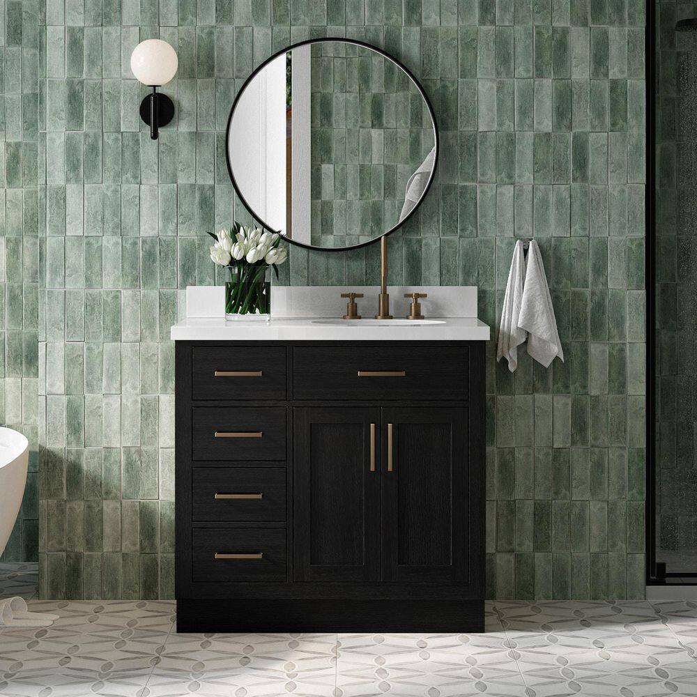 Hepburn 36 in. Single Sink Freestanding in Black Oak Bath Vanity with Pure White Quartz Top price history on PriceWatchPro