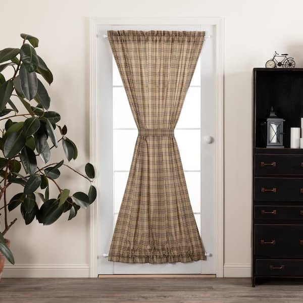 VHC BRANDS Sawyer Mill Plaid 40 in. W x 72 in. L Light Filtering Rod Pocket French Door Window Panel in Dark Tan Coal Black