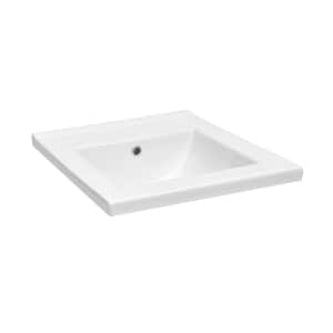 18 in. 0-Hole Ceramic Vanity Sink Top in Glossy White