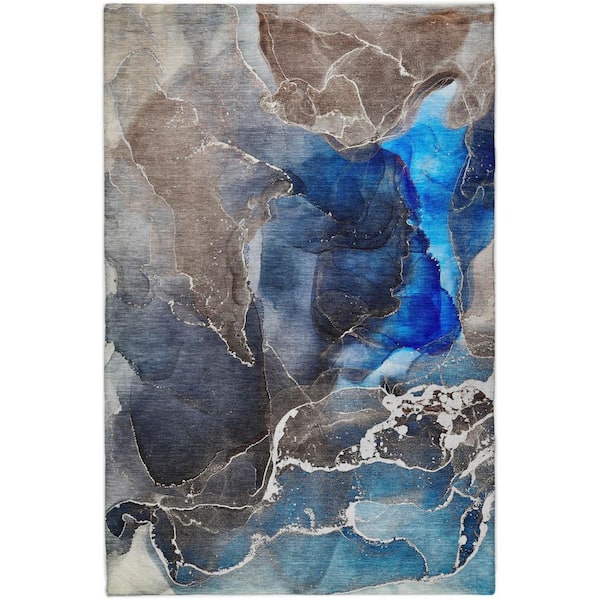Dream Shag Premium Machine Washable Abstract ADS503 Navy 8 ft. x 10 ft. Area Rug