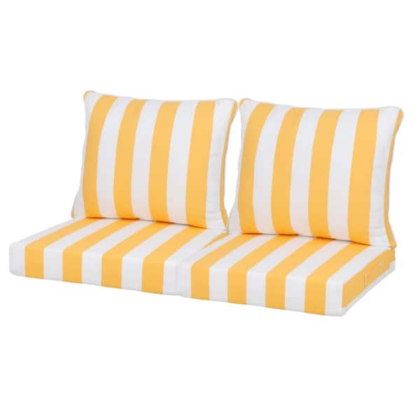 24 x 24 x 4. 3 Deep Seat Outdoor Lounge Chair Patio Chair 2 Replacement Cushion Sets with Pillows-Yellow and White Line