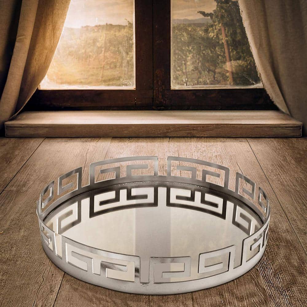 Elegant Silver Mirror Round Decorative Tray