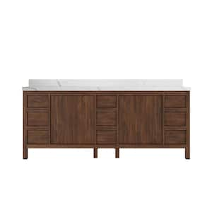 Elizabeth Teak 84 in. W x 22 in. D x 36 in. H Double Sink Bath Vanity in Dark Walnut with 2 in. Calacatta Laza Top