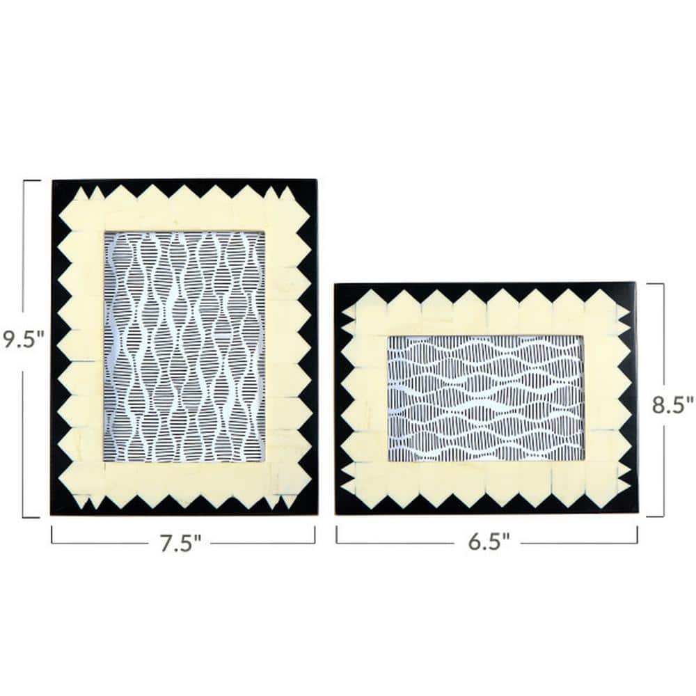 Ivory and Black Geometric Wood Picture Frames Set of 2