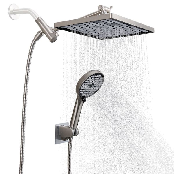 Heemli Rainfall Shower Head Combo 6-Spray 12 in. Wall Mount Dual Shower Heads and Handheld Head with 1.8 GPM in Brushed Nickel