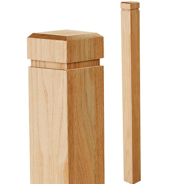 1 Pcs 3.5 x 48 inch Solid Red Oak Stair Newel Post Single Groove Notched Wood Baluster for Staircase Interior Railing