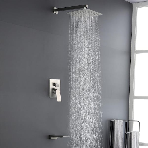 Single Handle 1 -Spray Tub and Shower Faucet 2.5 GPM with Waterfall Spout in. Brushed Nickel Valve Included