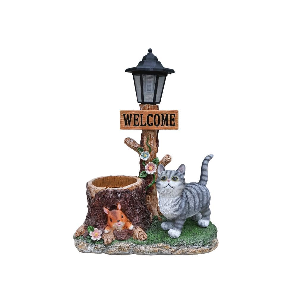 Resin Cat-Shaped Planter Statue with Solar LED Light for Patio, Garden, Backyard price history on PriceWatchPro