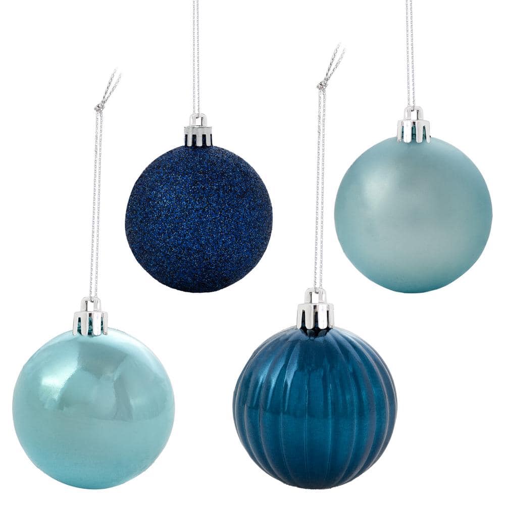 Turquoise and Blue Shatterproof Plastic Christmas Ornament Set, 24 Count