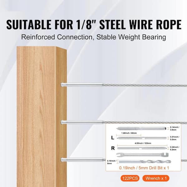 122-Pack Cable Railing Swage Threaded Stud Tension End Fitting Terminal for 1/8 in. Deck Cable Railing, Stainless Steel