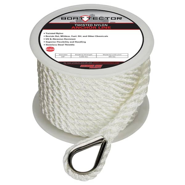 BoatTector 3/8 in. x 50 ft. Twisted Nylon Anchor Line with Thimble in White