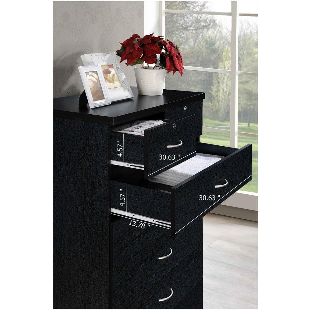 Black MDF 7-Drawer Chest with Locks and Mirror