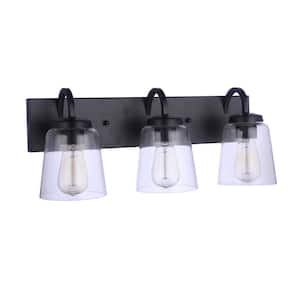 Elsa 22.5 in. 3-Light Flat Black Finish Vanity Light with Clear Glass Shade