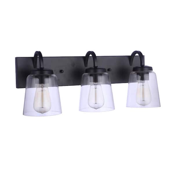 CRAFTMADE Elsa 22.5 in. 3-Light Flat Black Finish Vanity Light with Clear Glass Shade