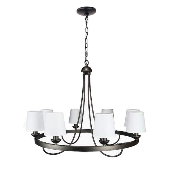 Andmakers Baden 8 Light Rustic Vintage, Chandelier With White Shades