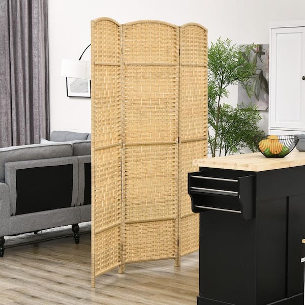 3 panels room screen divider wooden selling frame & bamboo weave insert 6ft high Natural