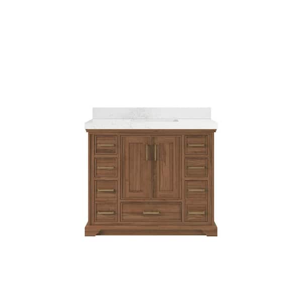 Willow Collections Charlotte Teak 42 in. W x 22 in. D x 36 in. H Single Sink Bath Vanity in Dark Natural with 2 in. Carrara Quartz Top