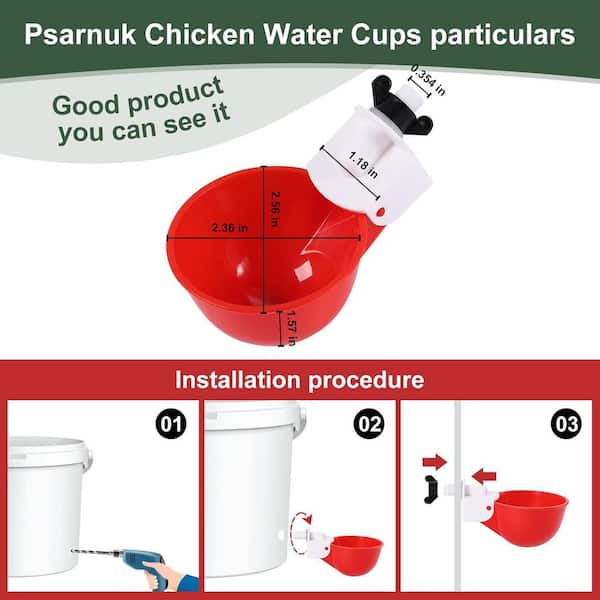 Myenne 20pcs Chicken Waterer Poultry Drinker Pigeon Quail Drinking Bowl Rubin Water Mouth Poultry 6 Point Red - View #6
