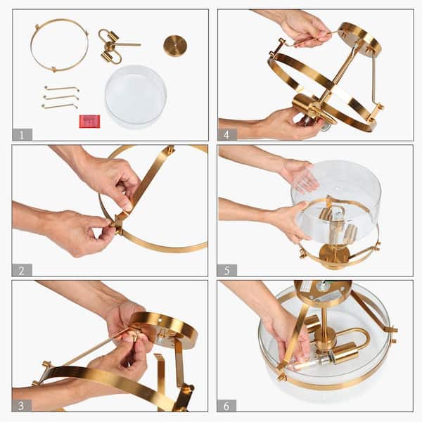 Uolfin Modern Brass Gold Ceiling Light, 2-Light Cage Round Uolfin Modern Brass Gold Ceiling Light, 2-Light Cage Round