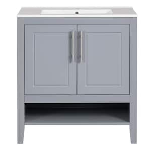 30 in. W x 18.3 in. D x 33 in. H Freestanding Bath Vanity in Gray with White Ceramic Top with 2-Sliding Drawers