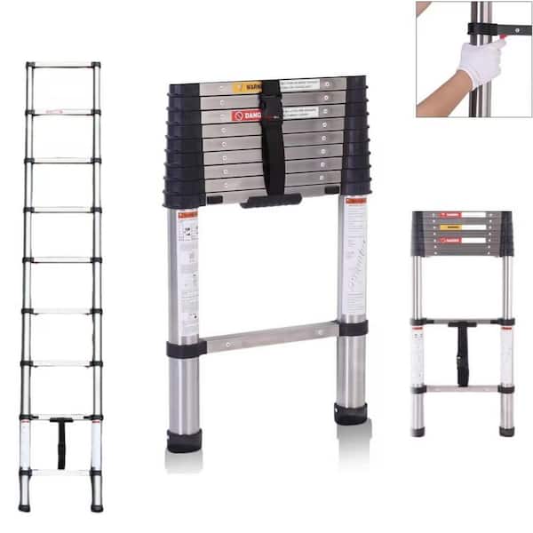 8.5 ft. Telescoping Stainless Steel Extension Ladder, Heavy Duty 300 lb. Max Capacity for Outdoor Indoor RV Use