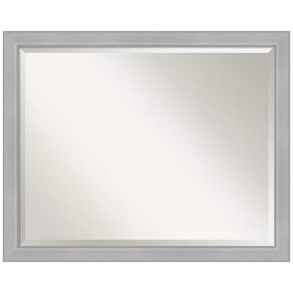 Amanti Art Vista Brushed Nickel Narrow 30.5 in. H x 24.5 in. W Framed Wall Mirror