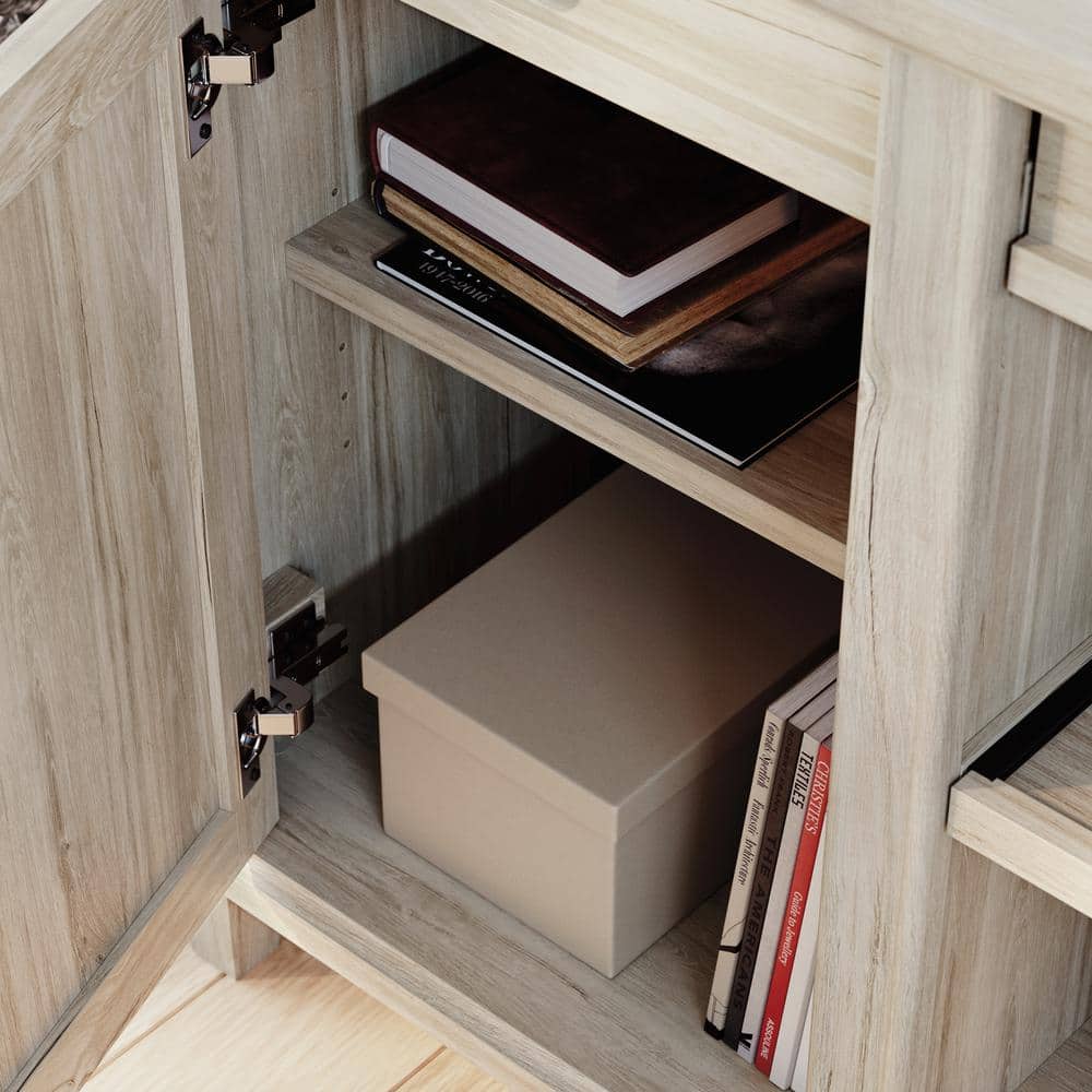Chalk Oak Wood Credenza with Drawers and Shelves