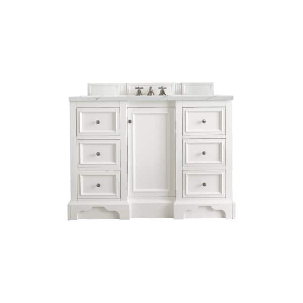 James Martin Vanities De Soto 48 in. W x 23.5 in. D x 36.3 in. H Bathroom Vanity in Bright White with Ethereal Noctis Quartz Top