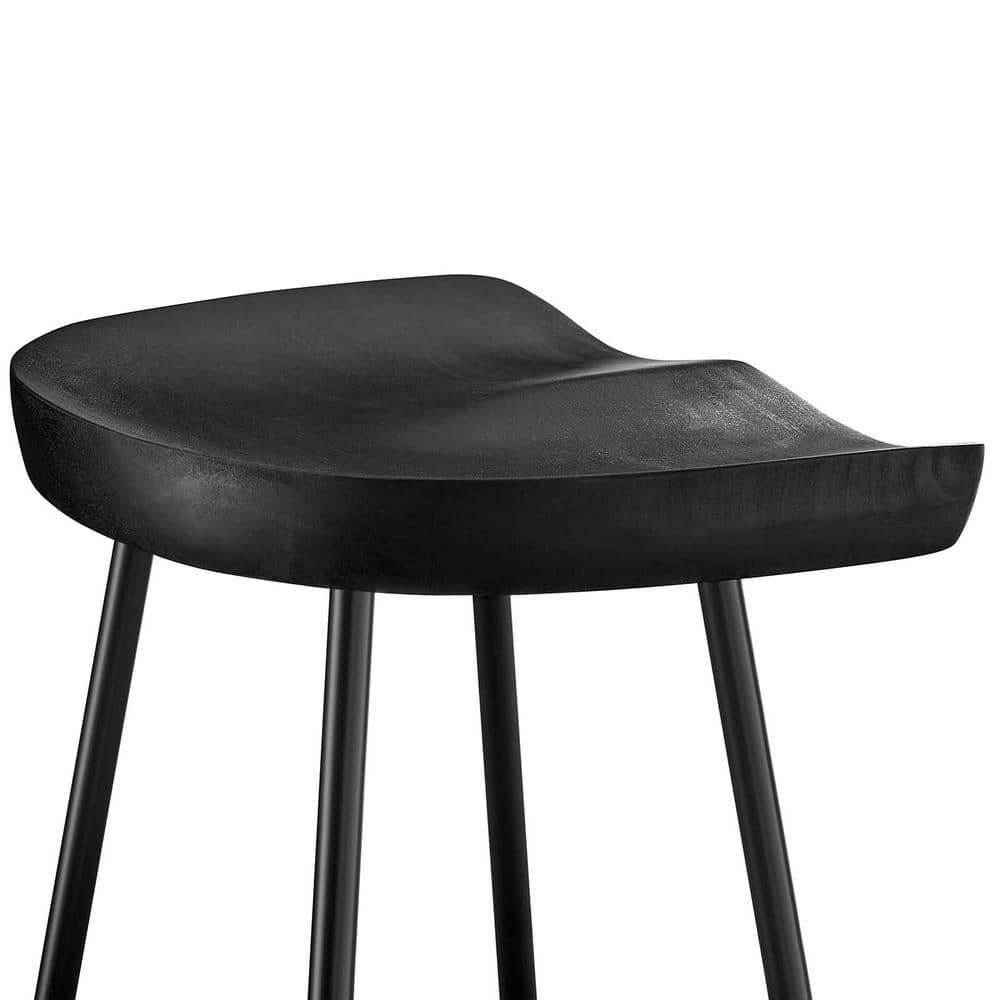 Black Adjustable Saddle Style Wood and Metal Counter Stools