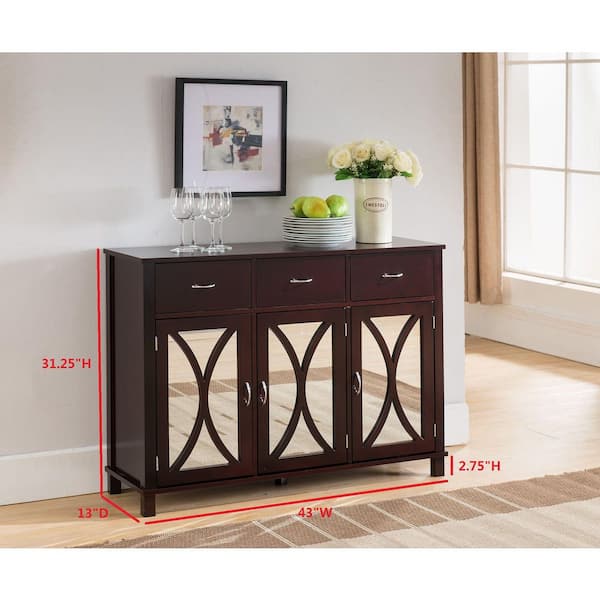 Signature Home SignatureHome Rectangle shape Espresso Odilon 3-Door Accent  Buffet Cabinet Top Wood Console Table Dimensions:43Wx13Lx31H SDC1284 - The  Home Depot
