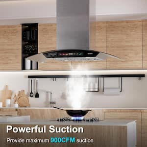 36 in. 900 CFM Ducted Island Range Hood in Stainless Steel with 4 Speed Exhaust Fan, Memory Mode, Adjustable Light