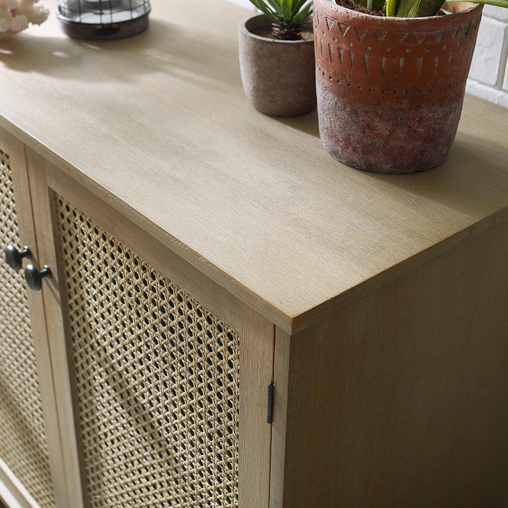 Natural Brown Bamboo Freestanding Office Cabinet with Rattan Doors