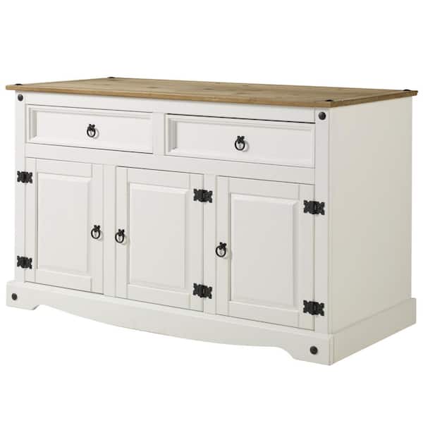 OS Home and Office Furniture Classic Cottage Series Corona Snow Solid Wood Top 52 in. Buffet Sideboard with Drawers