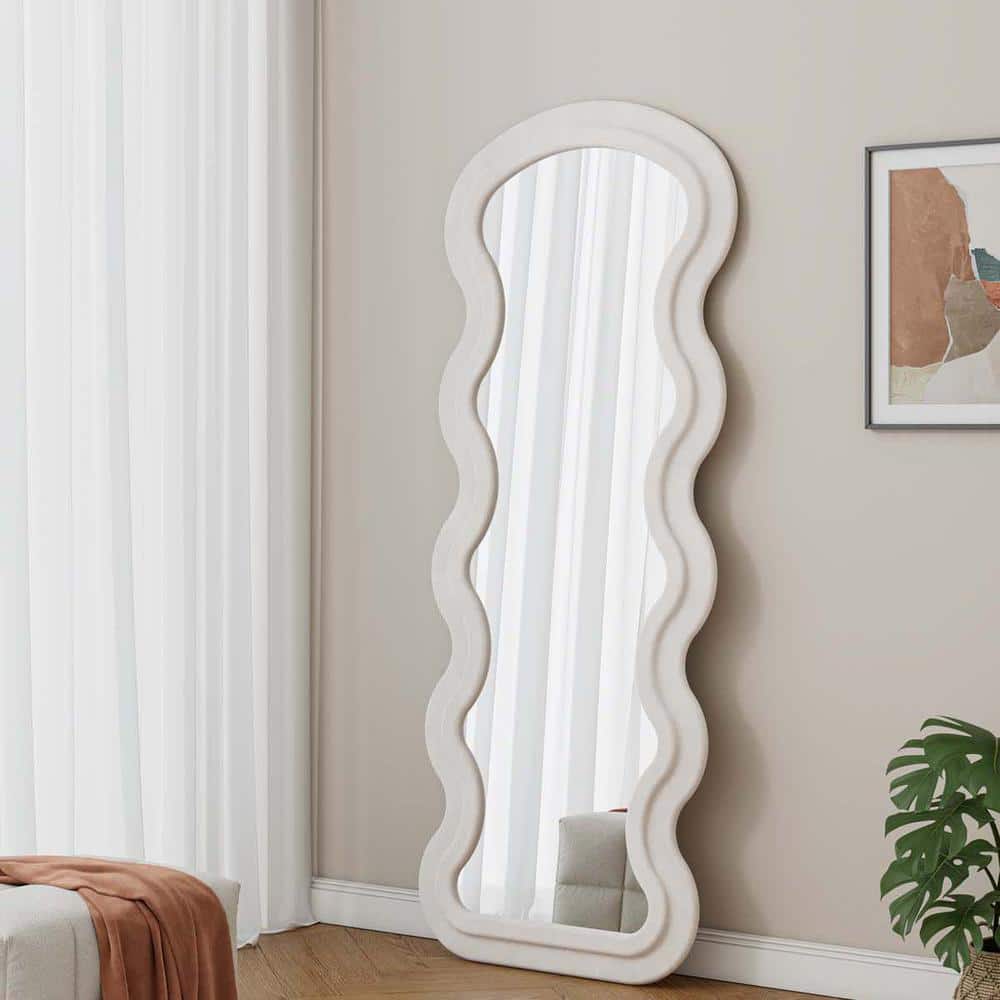 Cream White 23 in. W x 64 in. H Irregular Framed Full Length Floor Mirror D