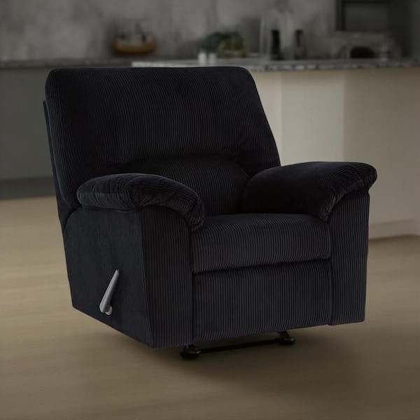 Benjara Simy Black Polyester Glider Manual Recliner Chair