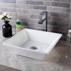 AGA 16 in. x 16 in. x 5 in. Modern Ceramic Square Bathroom Vessel Vanity Sink Porcelain Sink in White