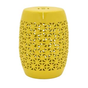 18 in. Yellow Round Tile Ceramic Plant Stand with 1-Tier