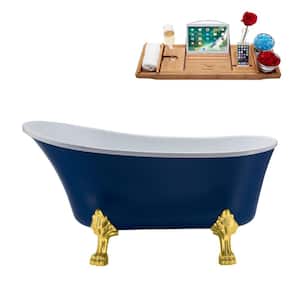 55 in. Acrylic Clawfoot Non-Whirlpool Bathtub in Matte Dark Blue With Polished Gold Clawfeet And Polished Gold Drain
